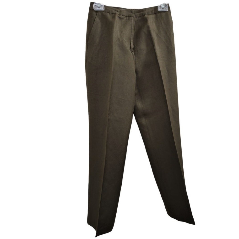 Kate Hill Olive Green Full Length Lined Linen Blend Dress Trouser Pant Size 2P